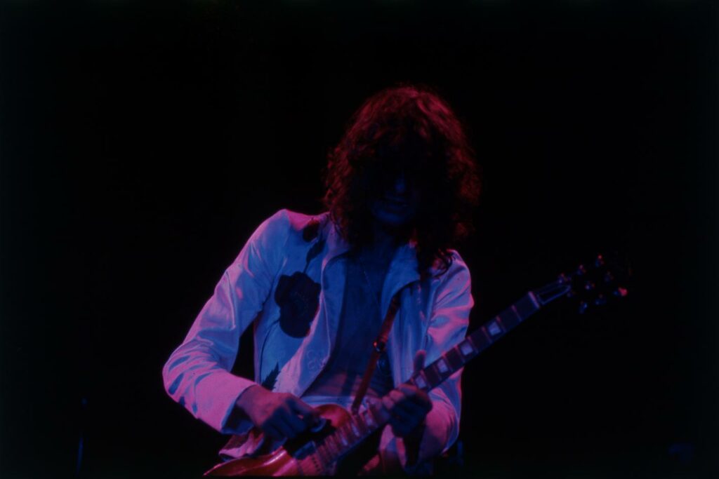 Jimmy Page performing as part of Led Zeppelin in Los Angeles on June 22, 1977