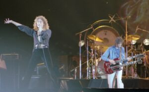 Led Zeppelin performing at Knebworth Festival on August 4, 1979