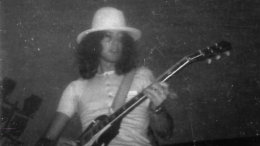 Jimmy Page of Led Zeppelin performing at the Atlanta International Pop Festival in Hampton, Georgia on July 5, 1969