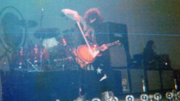 Jimmy Page of Led Zeppelin performing in Pittsburgh, Pennsylvania on February 1, 1975